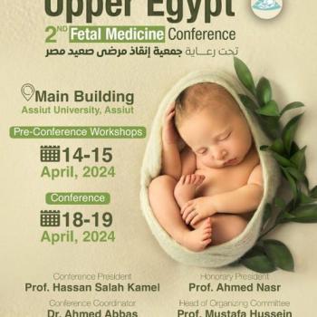 An invitation to the second conference on fetal medicine in Upper Egypt in the administrative building at Assiut University on April 18-19, 2024.